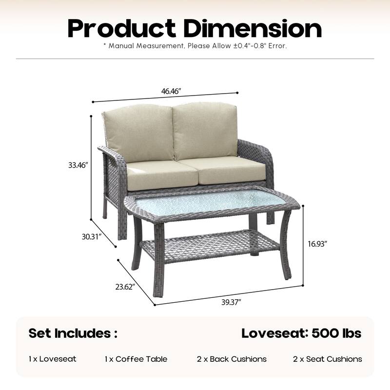 XIZZI 2-Piece Outdoor Wicker Loveseat with Coffee Table