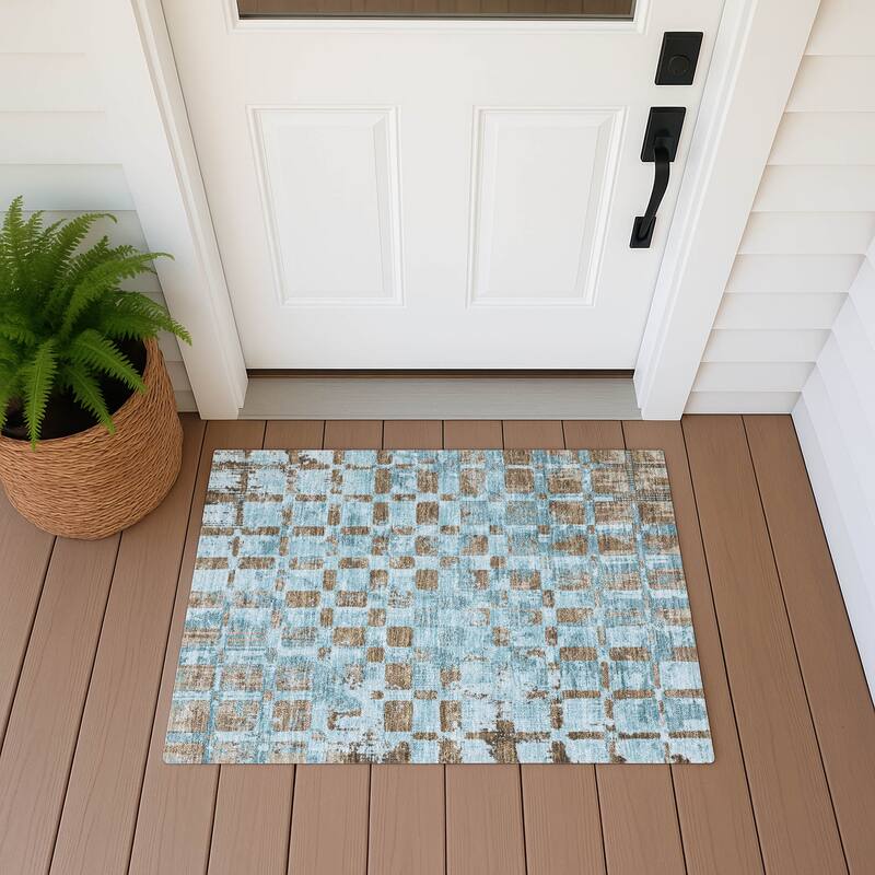 Machine Washable Indoor/ Outdoor Casual Foxfield Chantille Rug - Teal - 1'8" x 2'6"