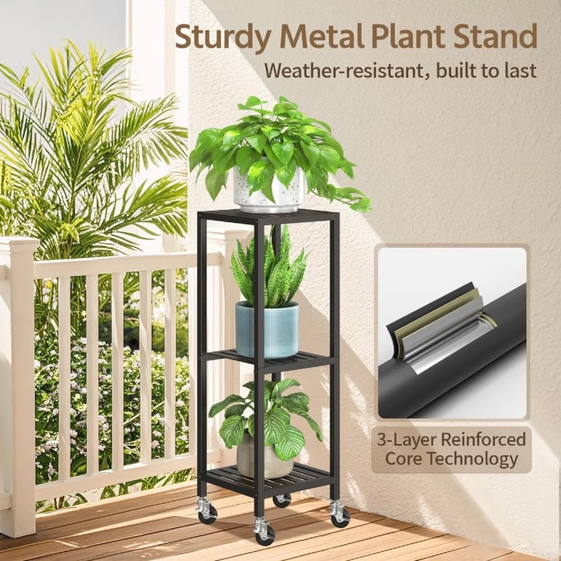 3 Tier Black Metal Plant Stand - 11.6 x 10.8 x 33.7 inches