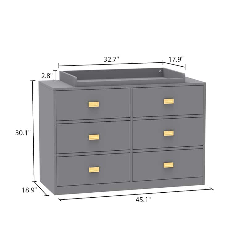 Kerrogee 6-Drawer Dresser with Changing Table - Grey