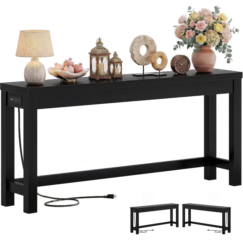 63-In Console Table with Charging Station, Farmhouse Entryway Table/ Behind Couch Table