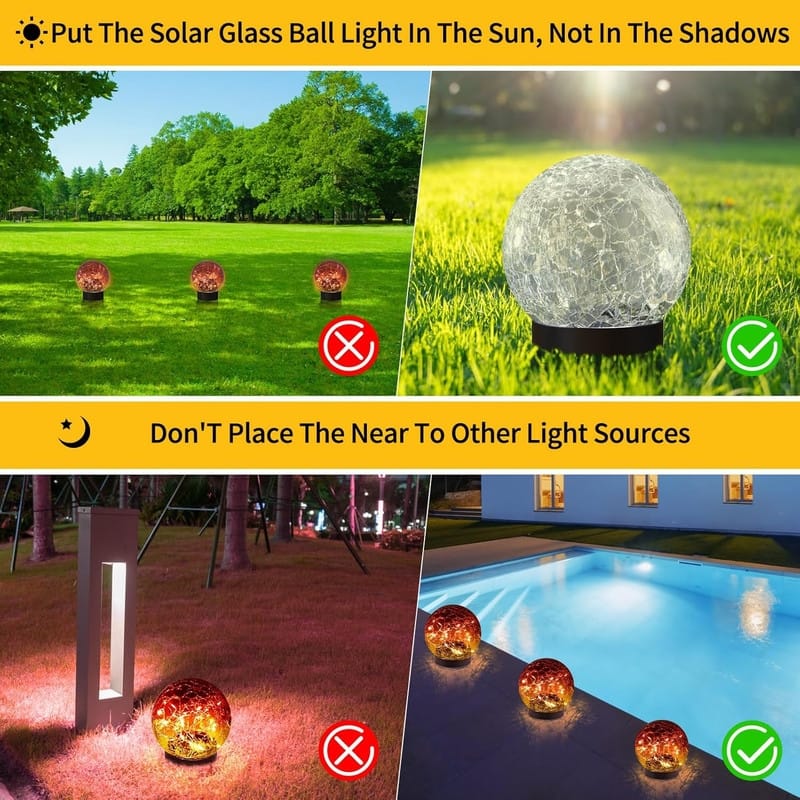 Solar Globe Lights Outdoor Waterproof-Solar Balls Garden - 4 Globes
