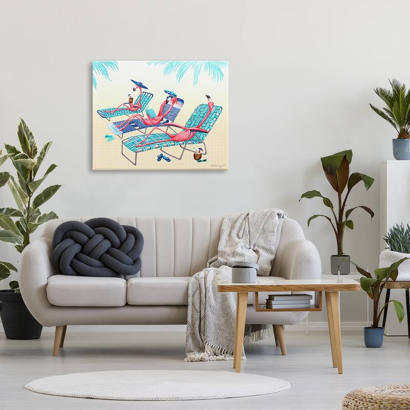 Stupell Pink Flamingos Lounging Beach Chairs Tropical Scene Canvas Wall Art, Design by Amelie Legault