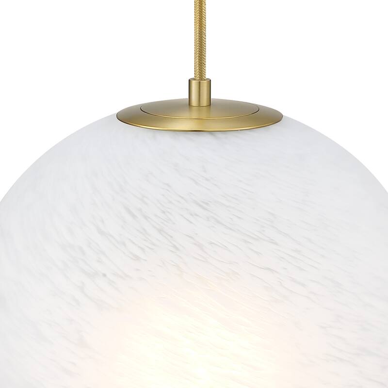 Pixie 60 Watt 1-Light Brushed Gold Globe Pendant Light with Etched Cloud Glass Shade - 14.75
