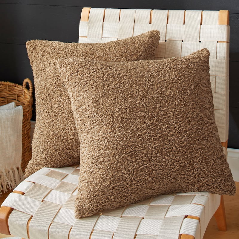 Sorra Home Indoor Soft-Textured Knife Edge Square Pillows (Set of 2) - 16 in (Set of 2) - Zazzle Taupe