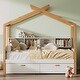 preview thumbnail 3 of 9, White Twin Size Wooden House Bed Original Wood Colored Frame