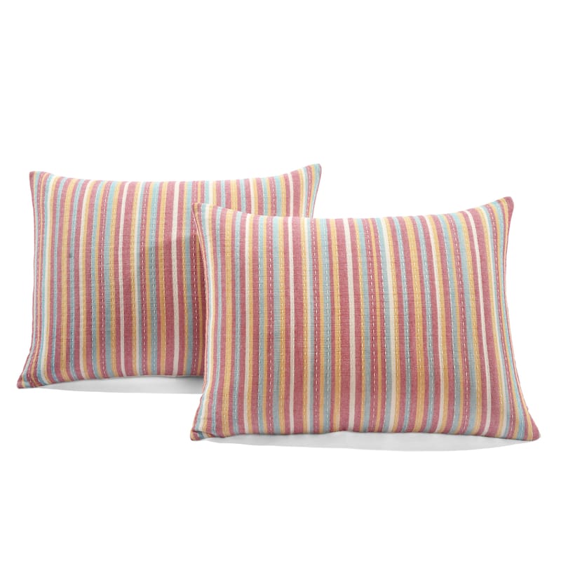 Lush Decor Tracy Stripe Pick Stitch Kantha Yarn Dyed Cotton Woven 3 Piece Quilt/Coverlet Set