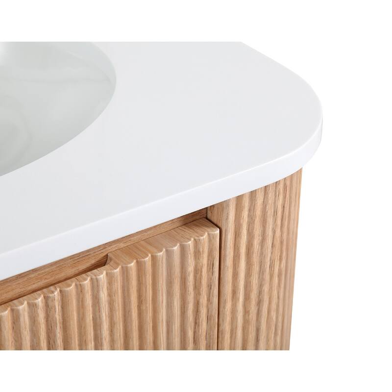 24 Inch Wall Mounted Bathroom Vanity with Sink Curved Design, Modern Floating Vanity Cabinet with Soft Close Drawer
