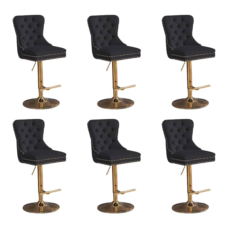 Thick Golden Swivel Velvet Bar Stools Set of 6