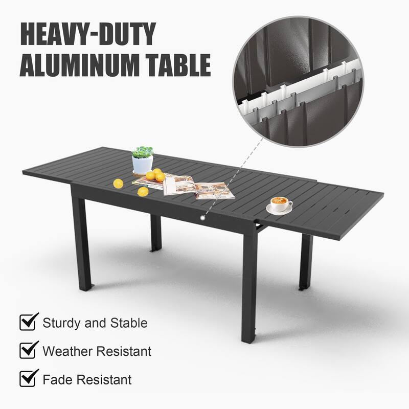 ​​Modern Outdoor Dining Table with Expandable Slate Top and Be Used for ​Outdoors Picnic and Compact Space