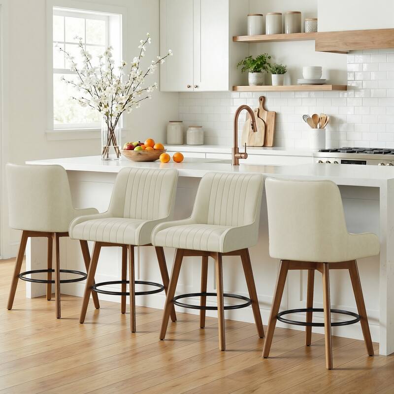 26" Faux Leather Upholstered Wood Swivel Counter Stool Set of 3 or 4 - 38.8"H x 20.5"W x 21.7"D