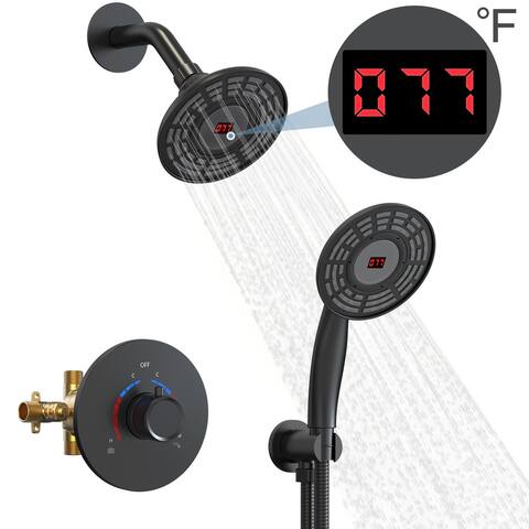 Shower Faucet Set Shower Head Temperature Digital Display with Rough-in Valve