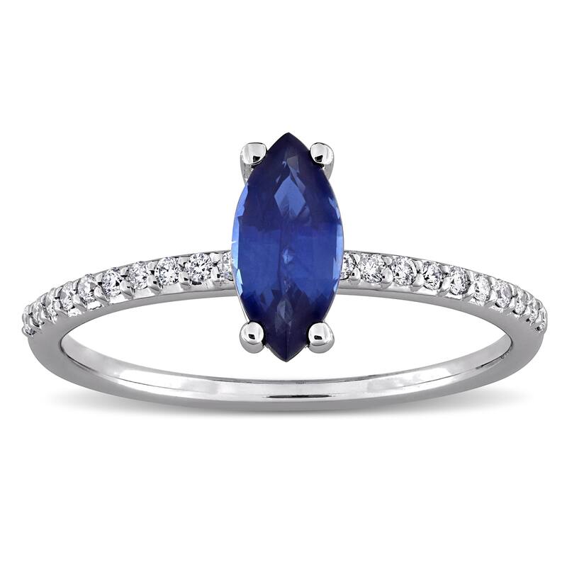 Miadora 4/5ct TGW Blue Sapphire 1/8ct Diamond Ring 14k White Gold