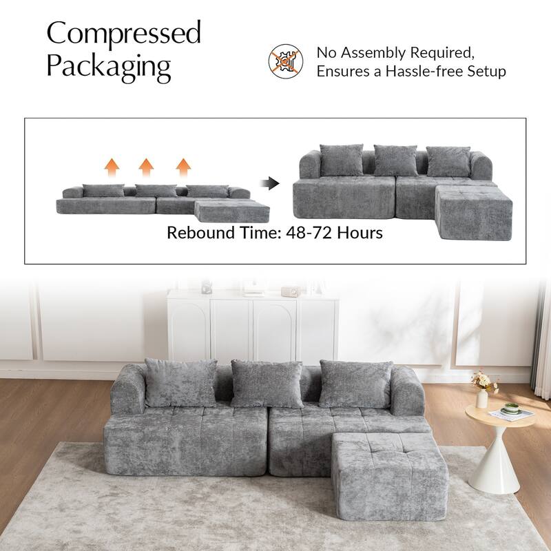 Chenille L Shaped Couch Boneless Couches for living room Tufted Sectional with Ottoman Modern Cloud Sofa