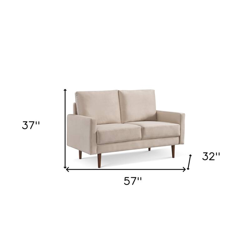 HomeRoots 57" Beige And Dark Brown Velvet Loveseat - 57.00 in. x 37.00 in. x 32.00 in.