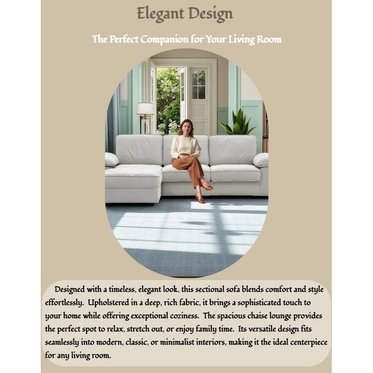 Upholstered L-Shaped Sectional Sofa Couch with Ottoman, Modern Fabric Deep Seat Sofa