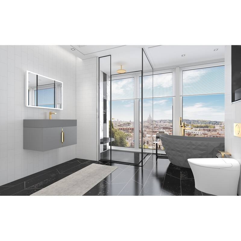 Amazon 30" Wall Mounted Bathroom Right Basin Vanity Set w/ Gray Top