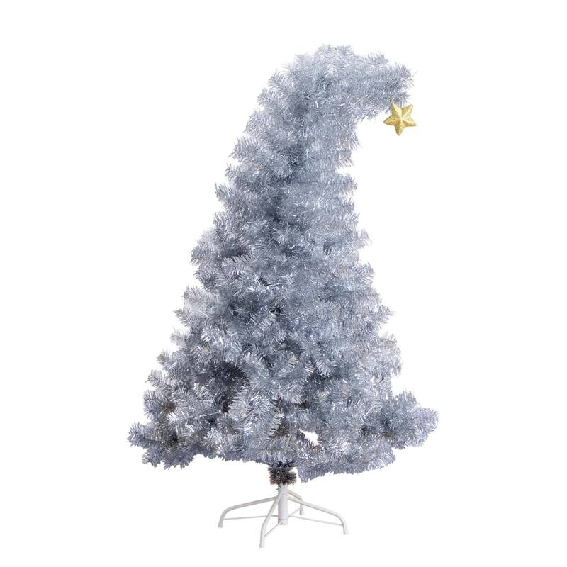 Medium Silver Tinsel Santa’s Hat Christmas Tree - 5’ - Unlit