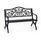 preview thumbnail 2 of 6, PHI VILLA Garden Bench Black Cast Iron Steel Frame 50 Inch Classic Flower Pattern - N/A