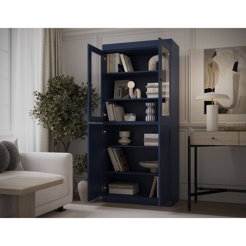 Palace Imports 100% Solid Wood 6-Shelf Bookcase with Clear Glass, Shaker Doors and Adjustable Shelves