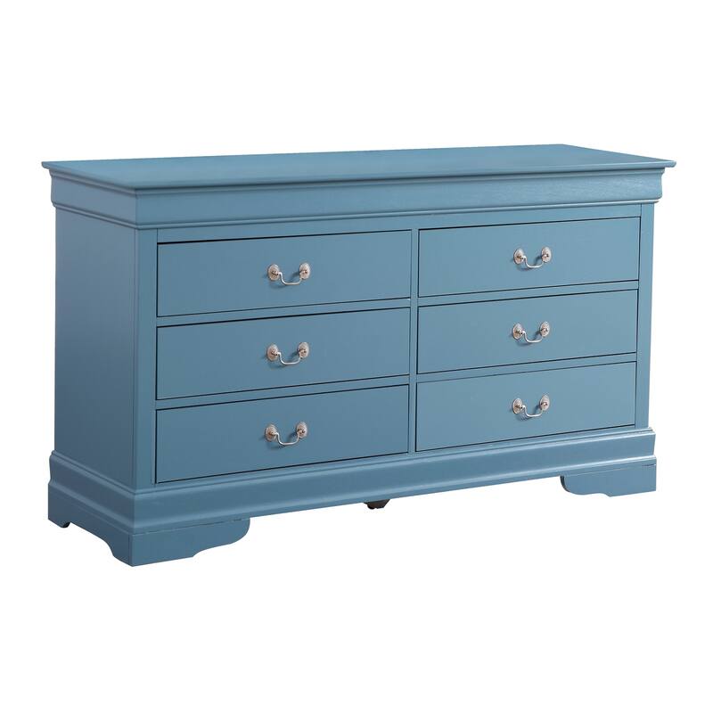 6-Drawer Double Dresser - Teal Finish, 60" Wide, Dovetail Drawers, Modern Bedroom Storage