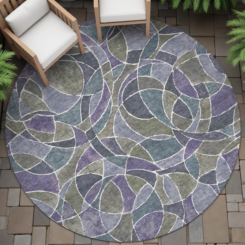 Machine Washable Indoor/Outdoor Casual Mosaic Chantille Rug - Purple - 8' x 8'