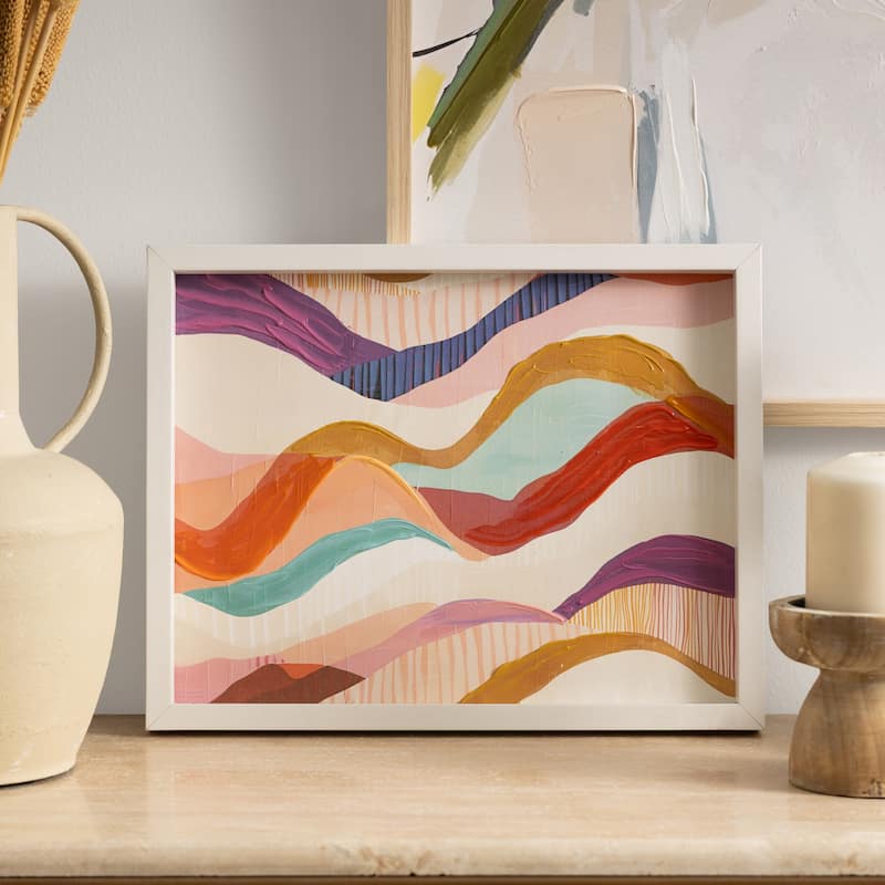 Canvas Abstract Wavy Framed Wall Art with White Frame - Multi Colored - Roche River Decor