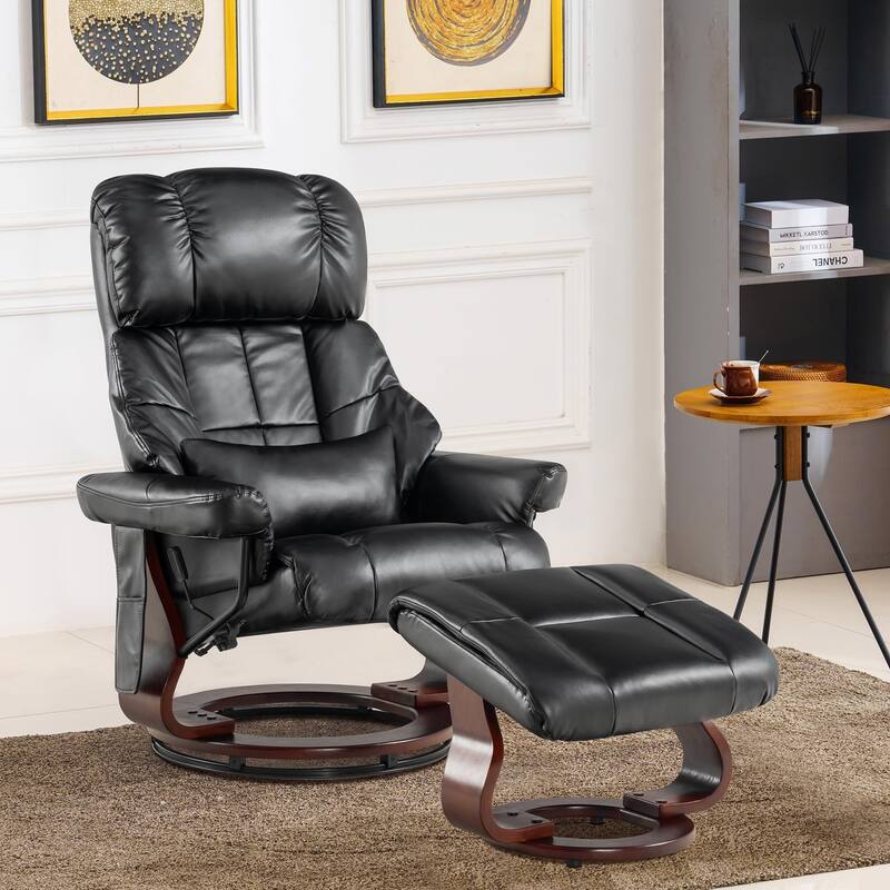 MCombo Recliner Chair with Ottoman Vibration Massag Faux Leather 9068 - Black