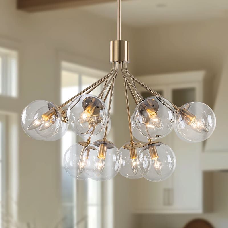 Starsky 12-Light Modern Bubble Seeded Glass Chandelier - Gold