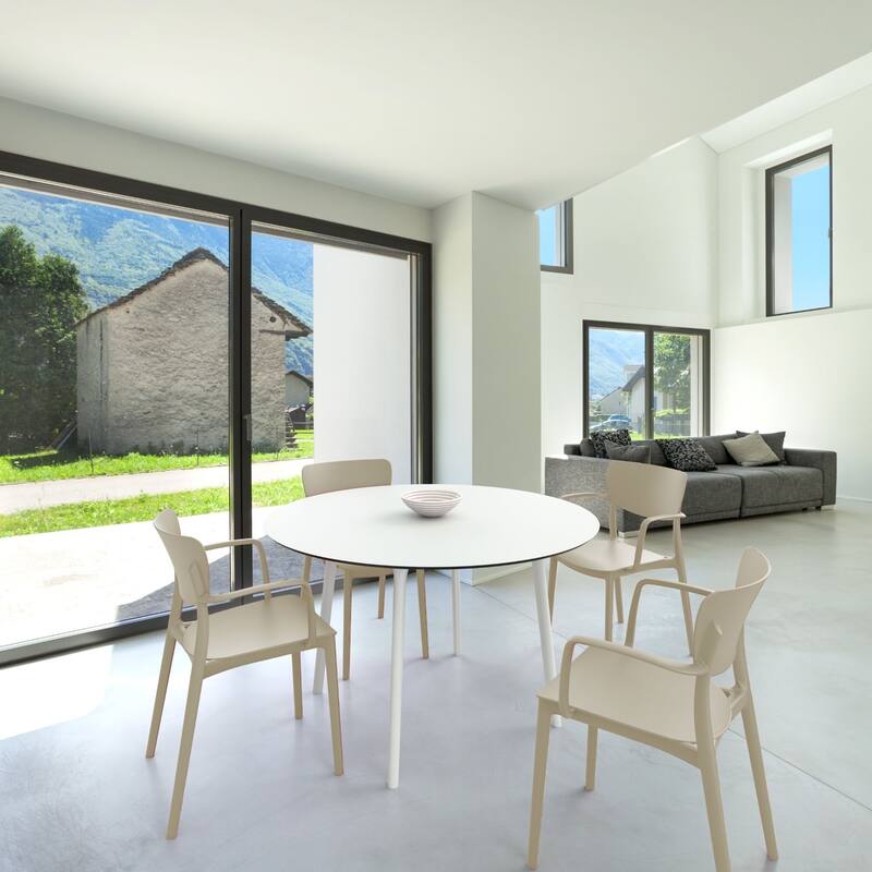 33" Taupe Brown Solid Stackable Patio Dining Arm Chair