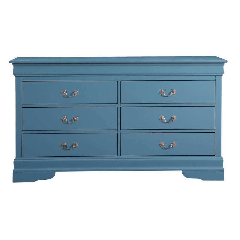 6-Drawer Double Dresser - Teal Finish, 60" Wide, Dovetail Drawers, Modern Bedroom Storage