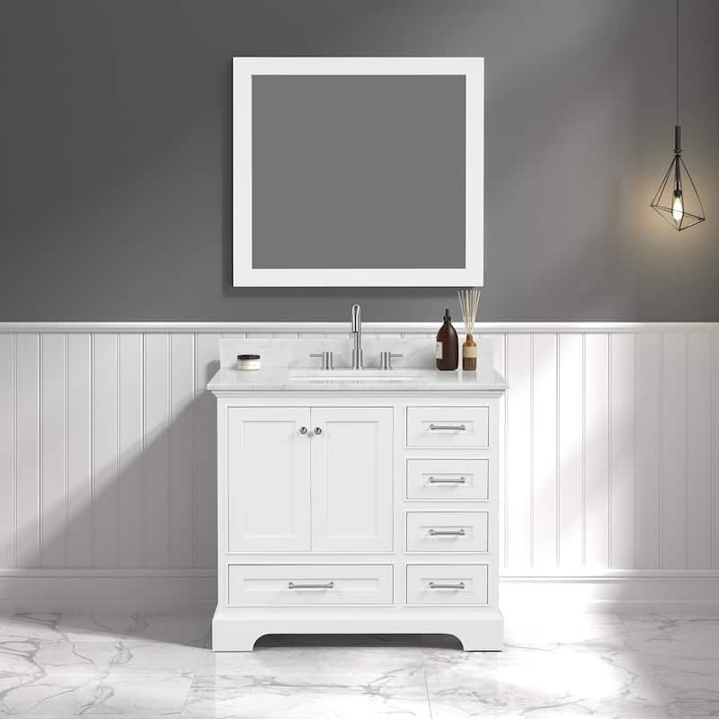 Blossom Copenhagen 36" Bathroom Vanity with Marble Top, Sink & Mirror - MatteWhite