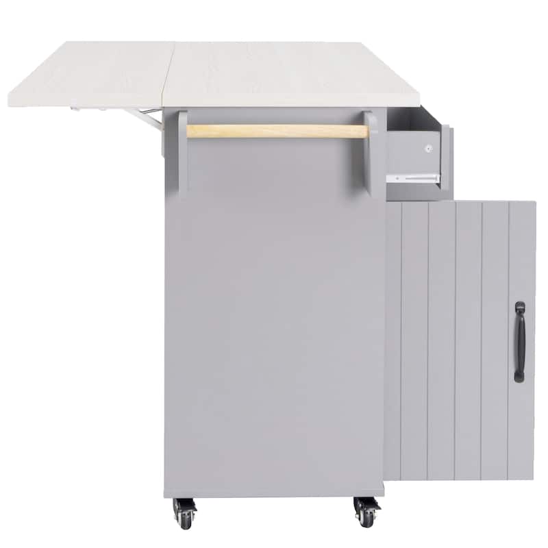 Rolling Kitchen Island with Trash Can Storage Cabinet, Kitchen Cart with Drop Leaf, Spice Rack, Towel Rack and Drawer