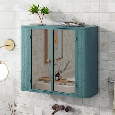 Wall-Mounted Mirror Cabinet - 2 Doors, Steel Frame, Waterproof