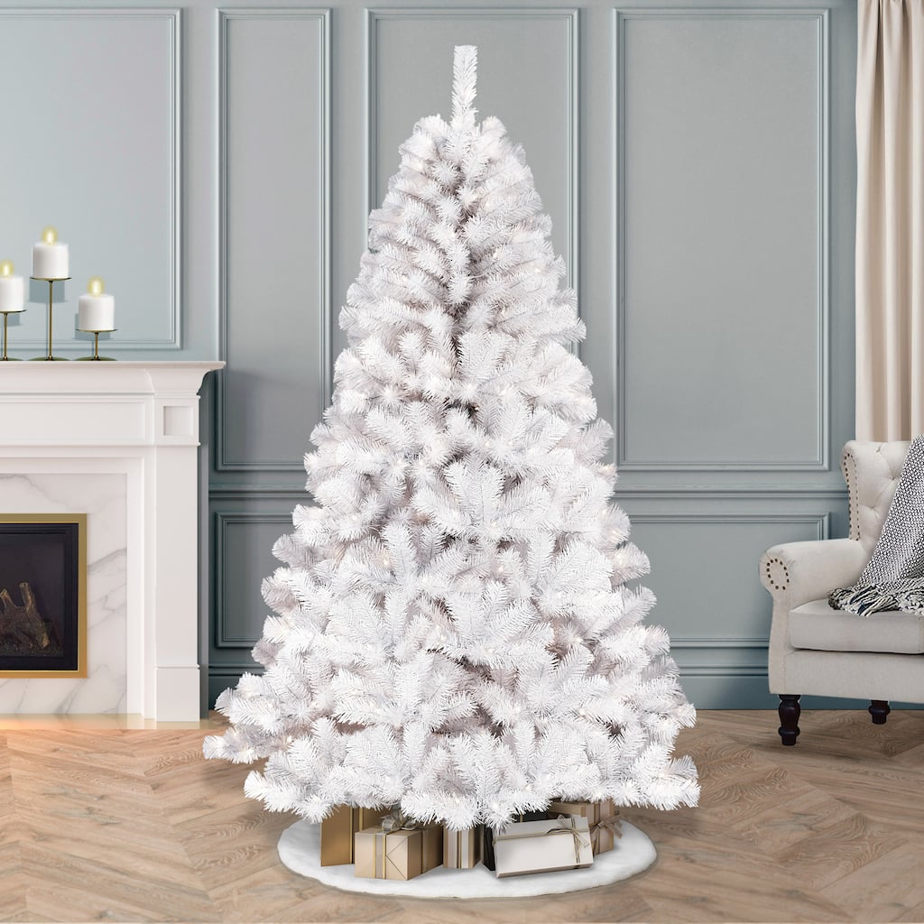 Puleo International 7.5 ft. Pre-lit Northern Fir White Christmas Tree