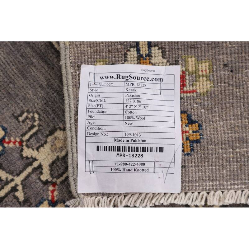 Gray Kazak Accent Rug Handmade Wool Carpet - 2'10" x 4'2"