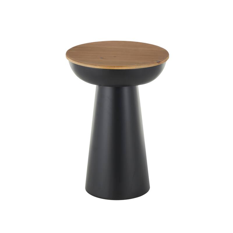 Black Metal Handmade Pedestal Side End Accent Table with Brown Wood Tabletop