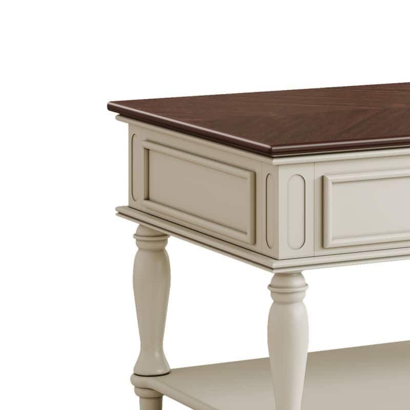 Farmhouse Coffee Table with One Drawer,Solid Wood Legs and Lockable Wheels