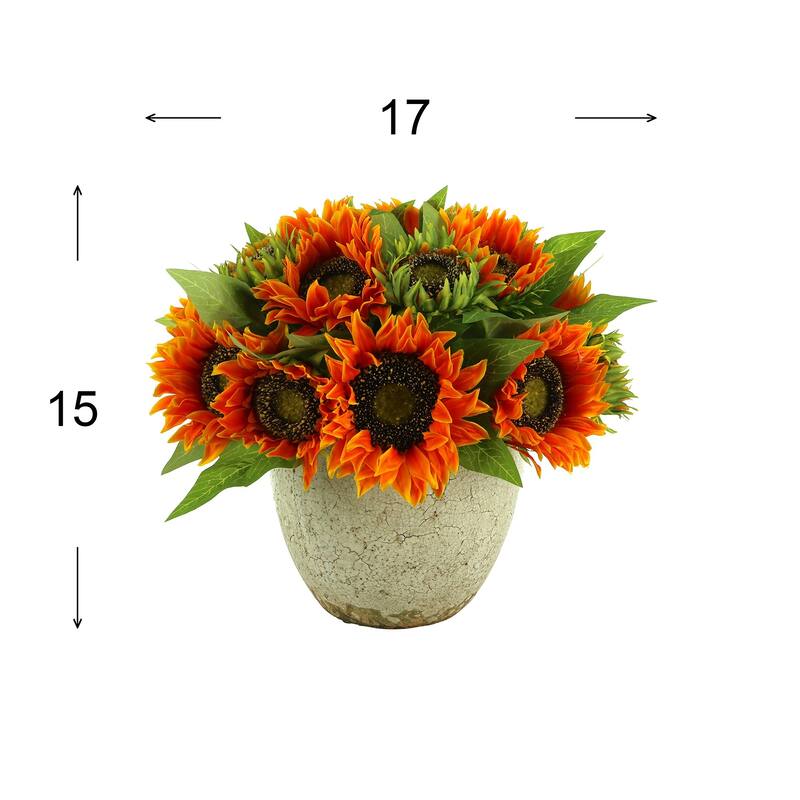 Sunflower Floral Arrangement in a Ceramic Pot - Orange, Cream