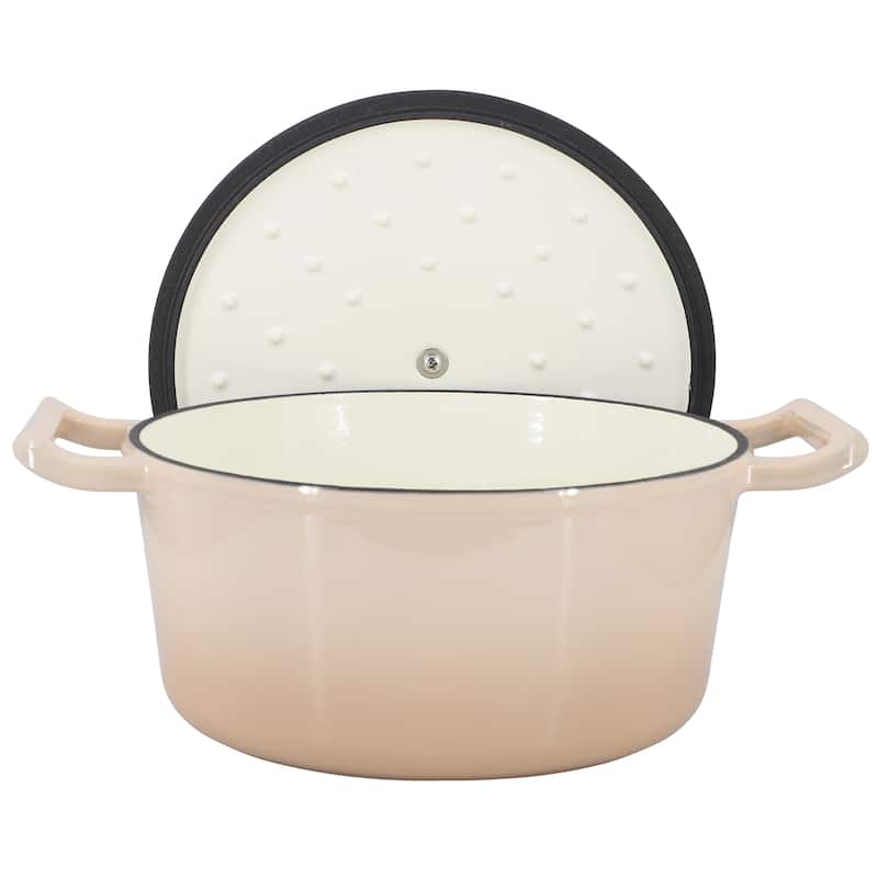 5.3Q Round Enameled Self Basting Lid Dual Handle Cast Iron Casserole in Desert Sand