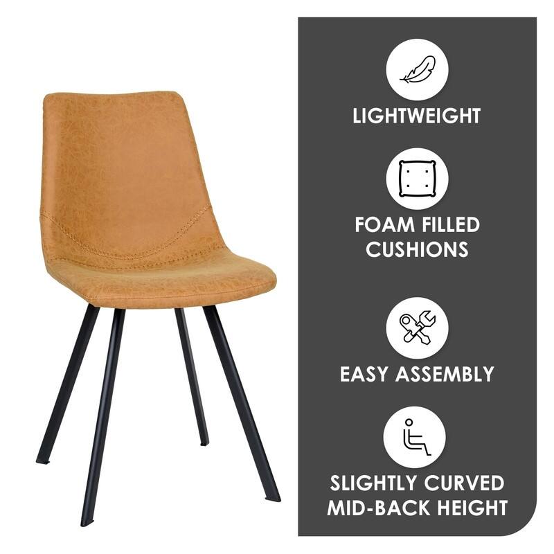 Markley Dining Chair with Leather Seat in Black Steel Legs, Scratch-Resistant, Ergonomic & Comfortable Modern Kitchen Chair