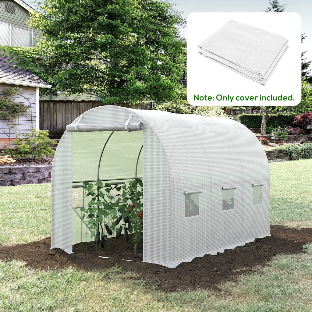 Outsunny Replacement Greenhouse Cover Tarp with Windows for Ventilation & Zipper Door, White