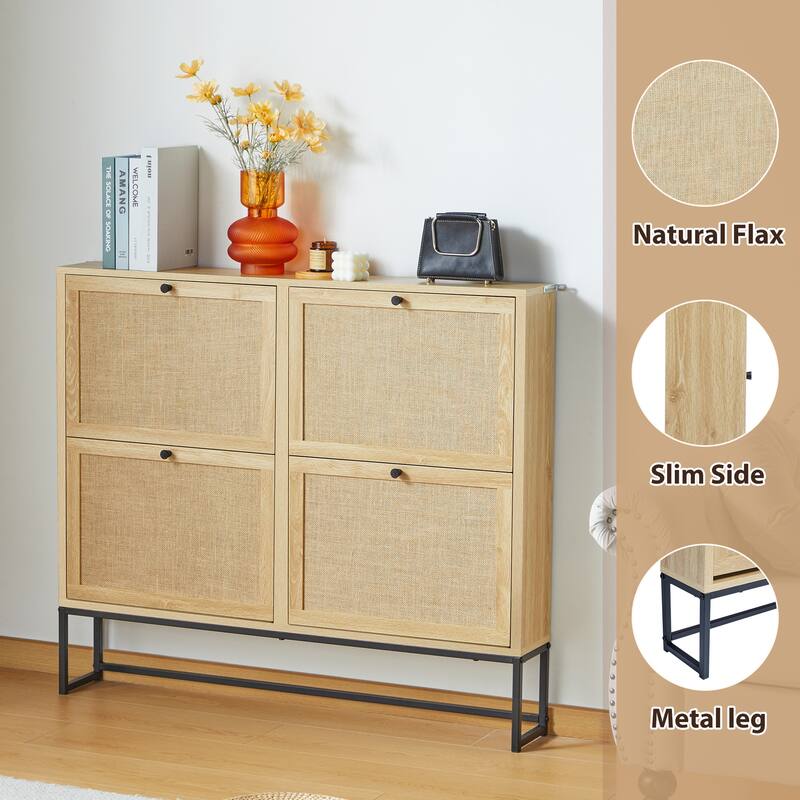 16 pairs Wooden Shoe Storage Cabinet with 4 Flip-up Drawer