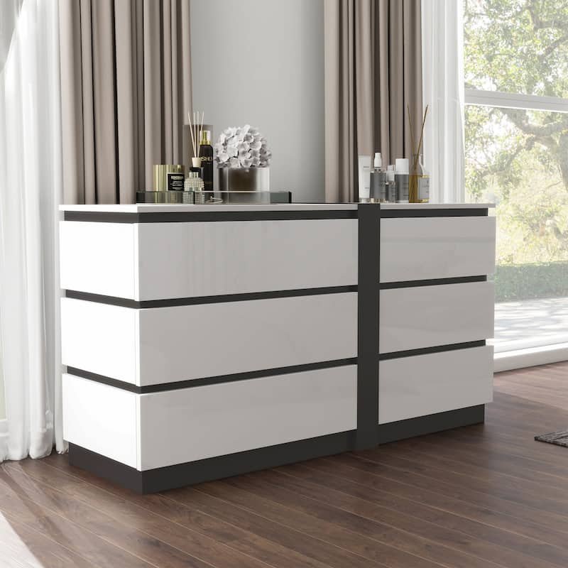 Conjira Contemporary White 56-inch Wide 6-Drawer Wood Dresser by Furniture of America - White
