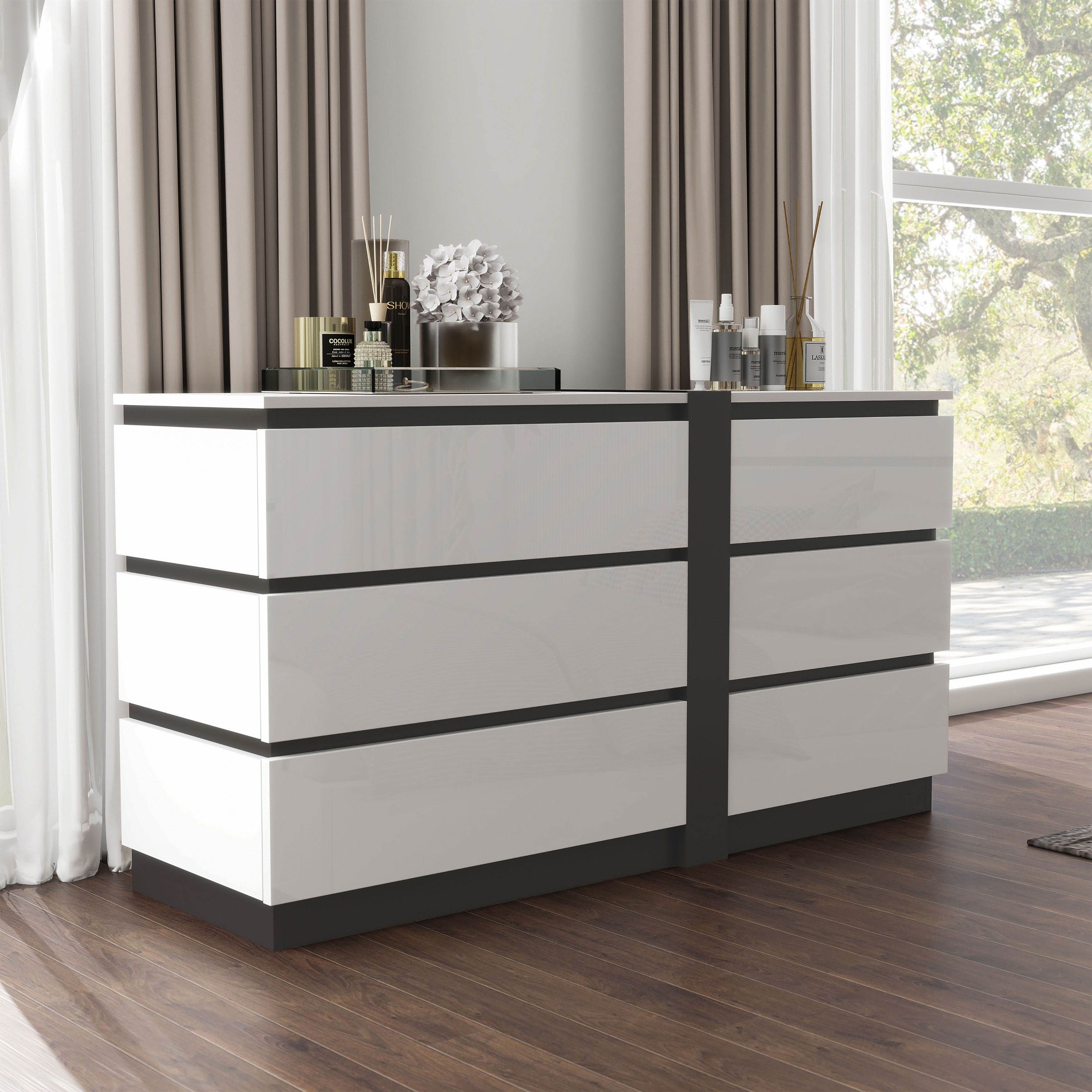 Furniture of America Conjira Contemporary White 56-inch Wide 6-Drawer Wood Dresser