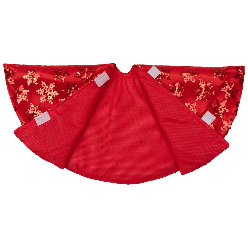 Sequin Snowflake Pattern Mini Christmas Tree Skirt - Red - 20"