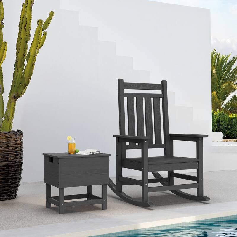 Outdoor Patio Weather Resistant HDPE Coffee & Side Table, Build-in Stainless Steel Cooler Bucket