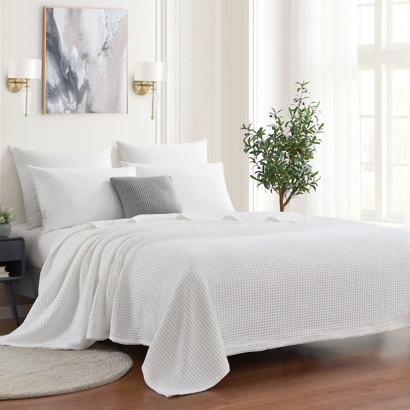 Sweet Home Collection Waffle Weave Cotton Blanket - Full/Queen - Full/Queen/White