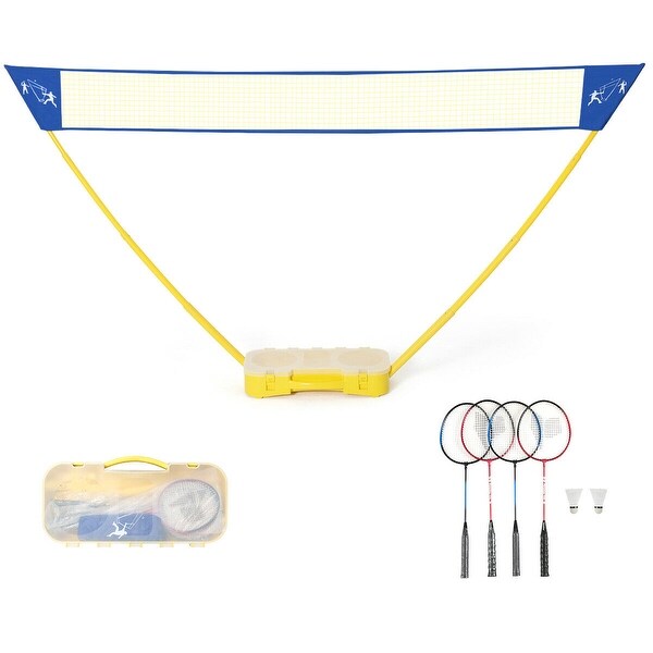 Gymax Portable Badminton Set Folding Tennis Badminton Volleyball Net w/ Stands Case