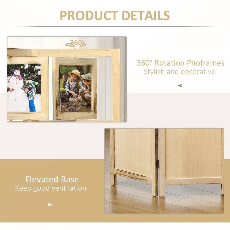 4 Panel Room Divider with Photo Frames and Cardstocks for Home Office